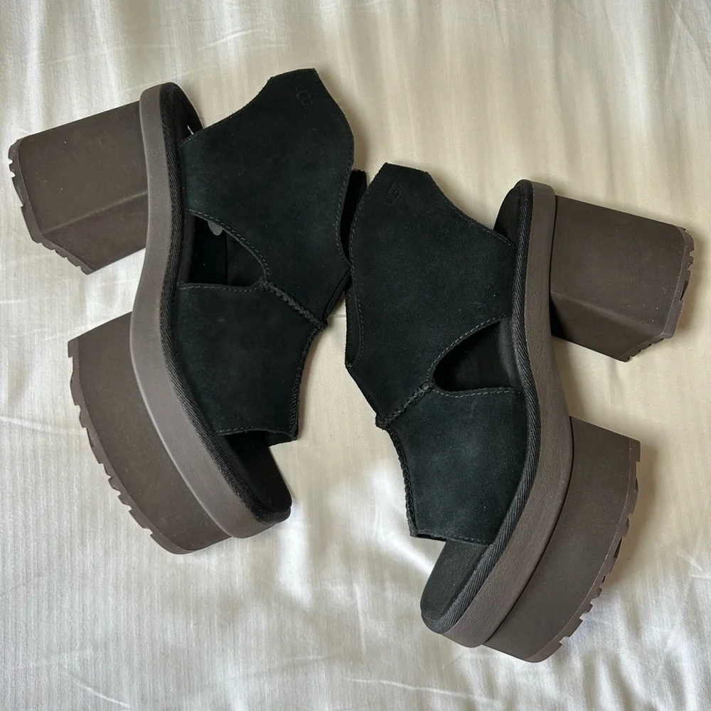 UGG | New Heights Platform Sandals -  Black Suede Chunky Y2K